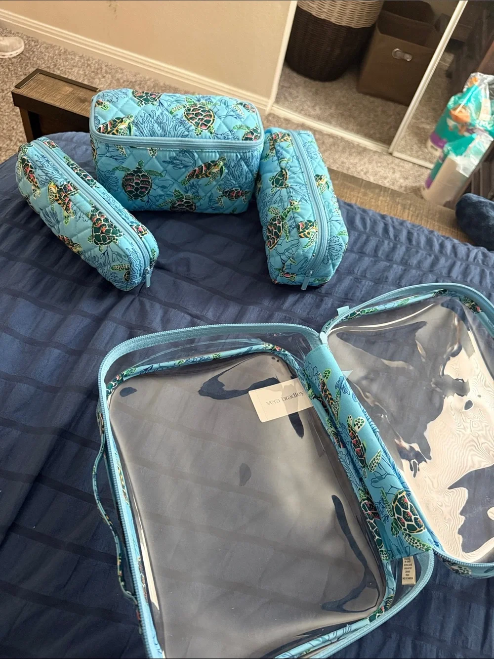 Vera Bradley Light Blue Quilted Sea Turtle Travel Organizer Set